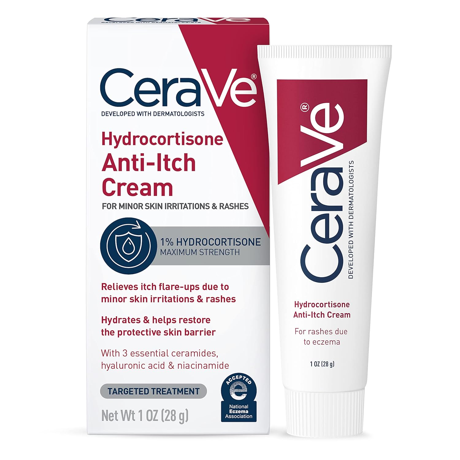 Cerave 1% Hydrocortisone Anti-Itch Cream | Fragrance-Free Relief For Eczema-Prone & Dry Skin | 1 Ounce