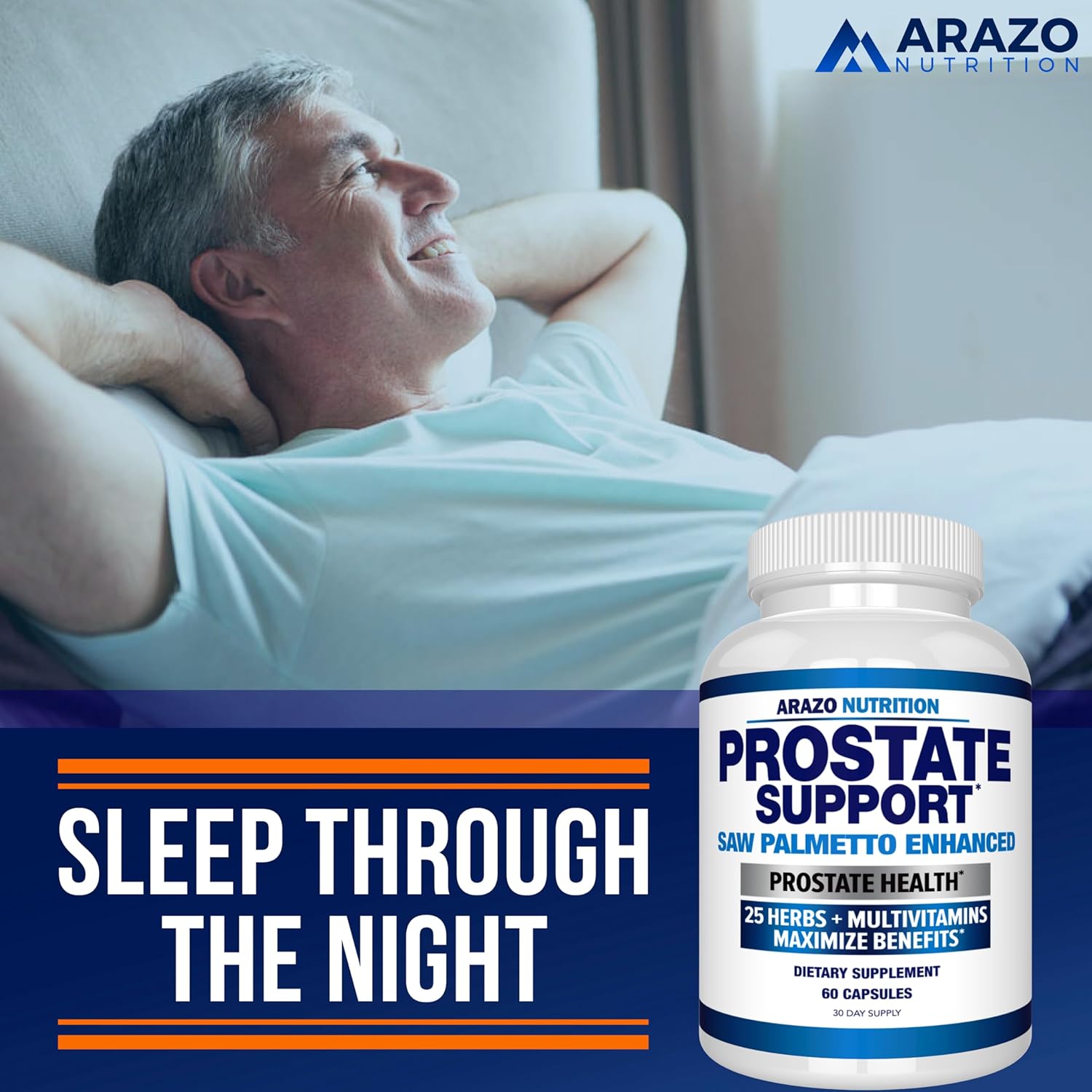 Arazo Nutrition Prostate Supplement - Saw Palmetto + 25 Herbs - Reduce Frequent Urination, Reduce Hair Loss, Support Stamina – Single Homeopathic Herbal Extract Health Supplements - Capsule or Pill : Health & Household