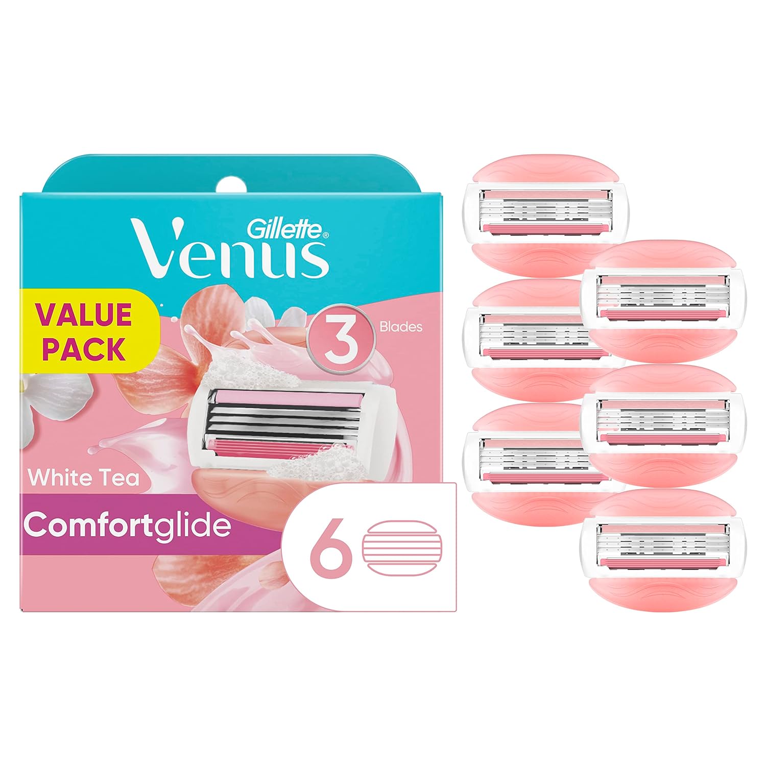 Gillette Venus Comfortglide White Tea Women'S Razor Blade Refills, 6 Count