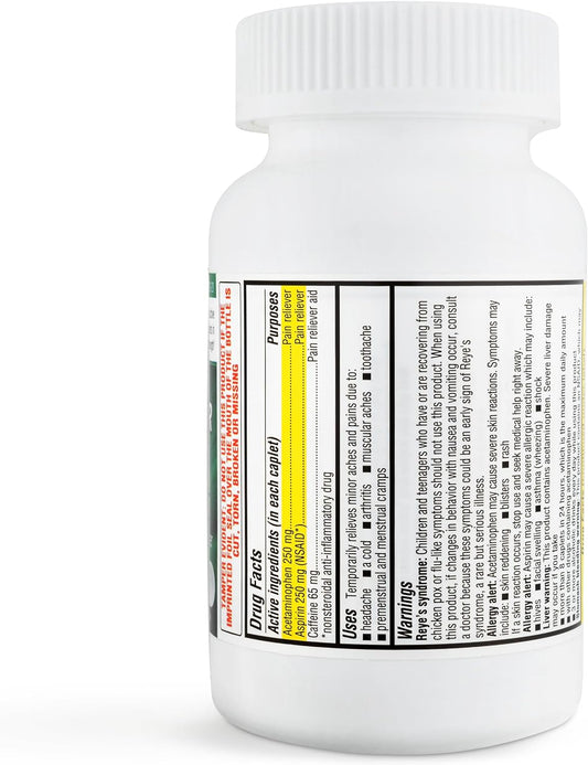 Timely Extra Strength Headache Relief - Acetaminophen with Aspirin & Caffeine (200 Caplets) - Headache, Migraine & Back and Body Pain & Muscle Aches - Compares to Excedrin Extra Strength - Made In USA