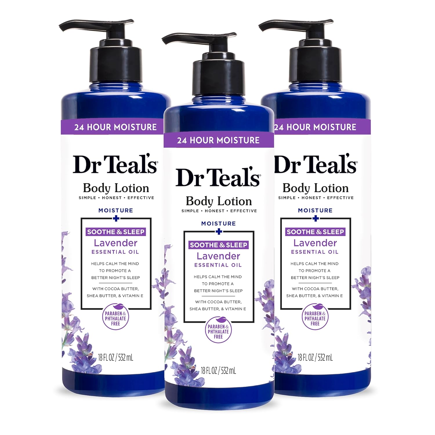 Dr Teal'S Body Lotion, Lavender Essential Oil, 18 Fl Oz (Pack Of 3)