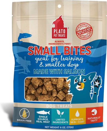 Plato Small Bites Dog Treats, Natural Bite Sized Real Meat & Salmon Flavor, Grain Free & High In Protein, Air Dried Authentic Ingredients, 2 Calories Per Treat, Made In The Usa, 6 Ounces