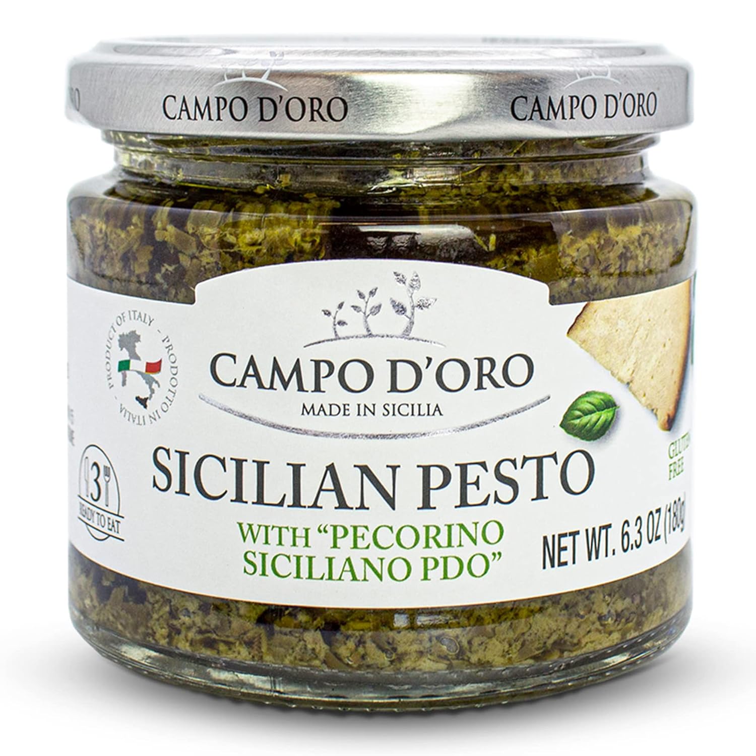 Basil Pesto With Pecorino, Sicilian Creamy Pesto Recipe. Net Wt 6.35Oz (180G), Vegan Pesto, Pesto Paste, Fresh Basil Pesto, Gluten-Free. Product Of Italy