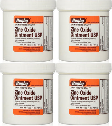 Zinc Oxide 20% Skin Protectant Ointment for Diaper Rash, Chaffed Skin 1 Lb. Jar Pack of 4 Jars Total 4 Lb's (4)