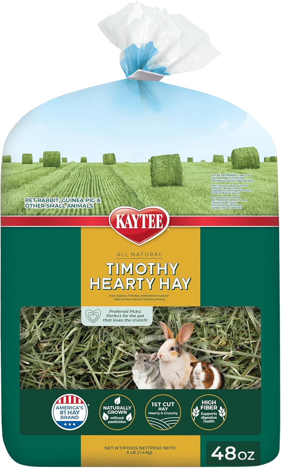 Kaytee Timothy Hearty Hay For Guinea Pigs, Rabbits & Other Small Animals, 48 Oz
