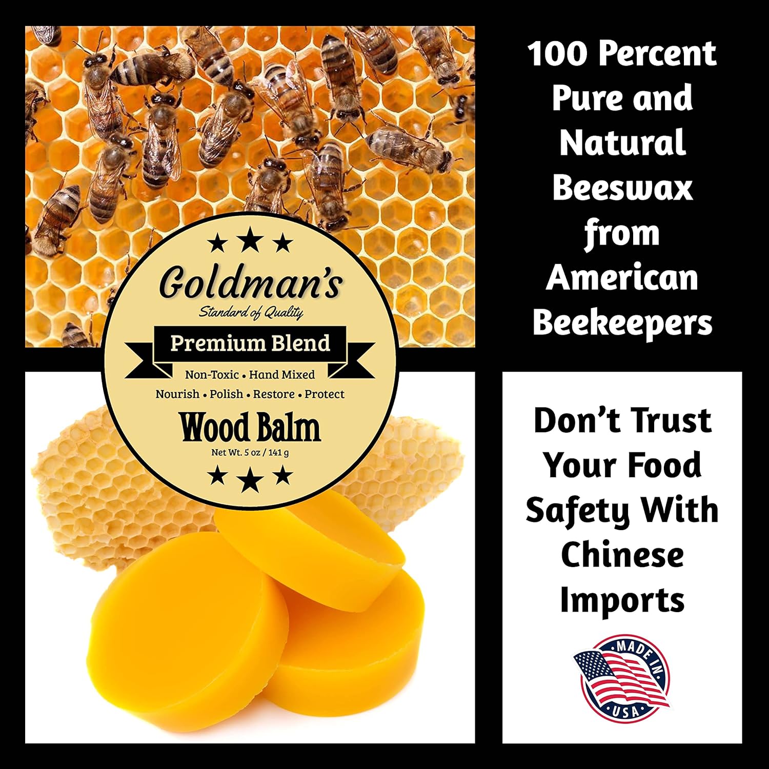 Goldman's Wood Balm - Cutting Board Finish - Paste Wax - Wood Wax - Paste Wax for Wood - Wood Sealer - All Natural - Non Toxic - Food Grade - Wood Finish - Made in America : Health & Household