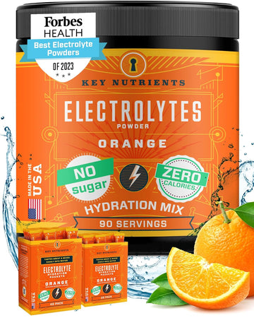 Key Nutrients Multivitamin Electrolytes Powder No Sugar - Tangy Orange Electrolyte Powder - Endurance & Energy Supplement - Hydration Powder - No Calories - 90 Servings - Made In Usa