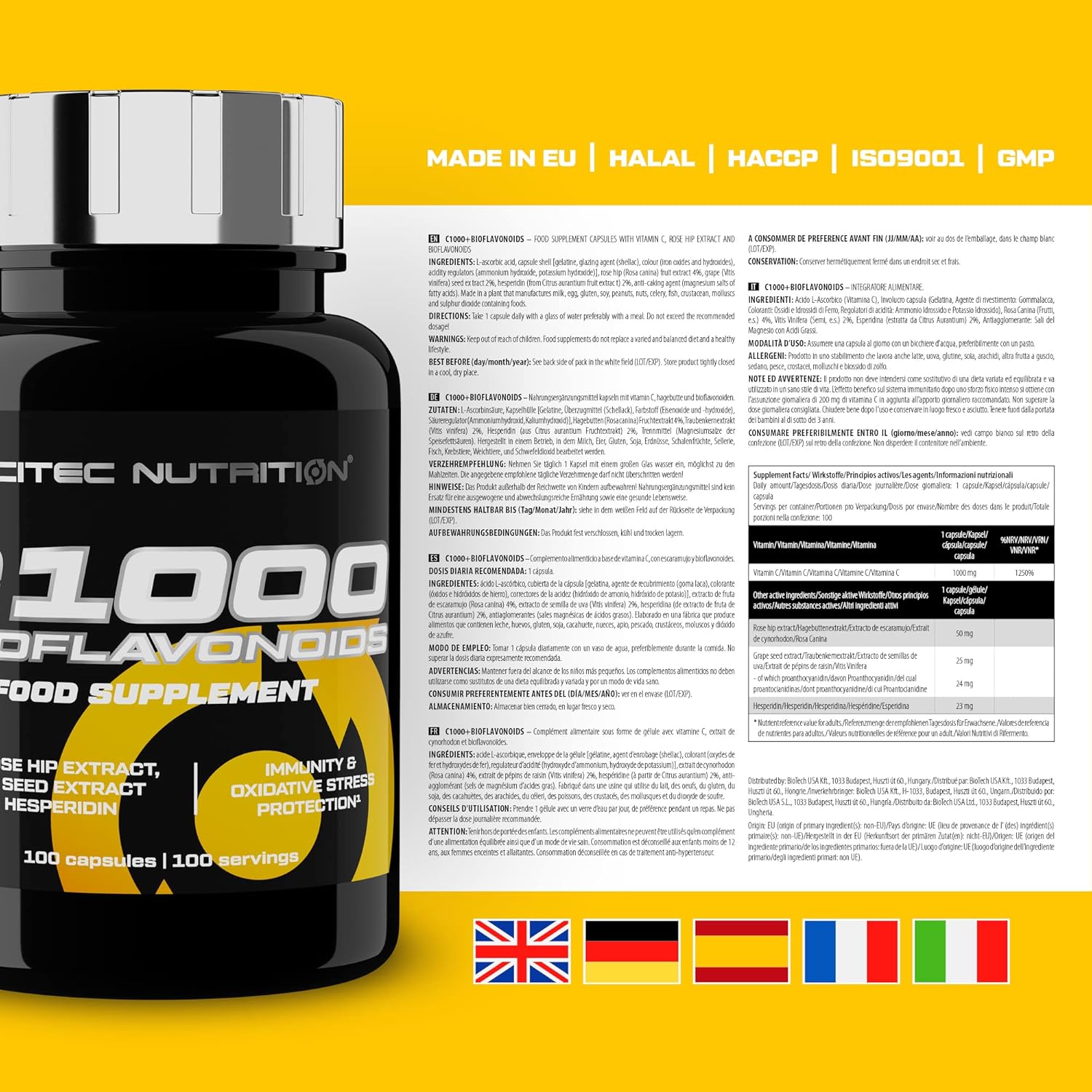 Scitec Nutrition C 1000 + Bioflavonoids, Food Supplement Capsules with Vitamin C, Rosehip and bioflavonoids, 100 Capsules : Amazon.co.uk: Health & Personal Care