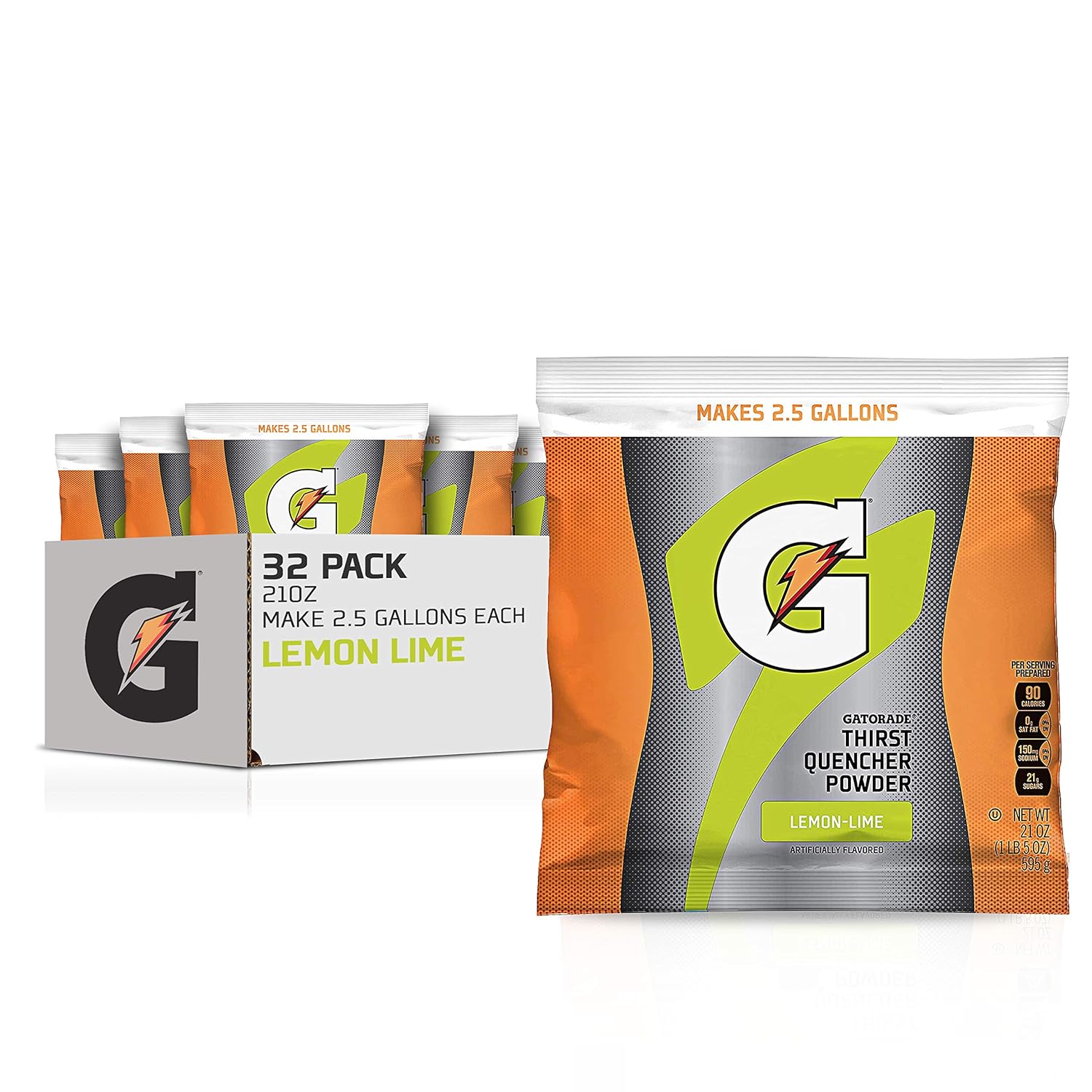 Gatorade Powder Bag Lemon Lime, 21 Ounce (Pack Of 32)