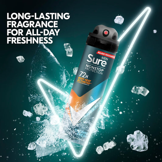 Sure Thermo Fresh Nonstop Protection Antiperspirant Deodorant (6X 250 Ml) With Body Heat Activated Technology Aerosol Spray For 72-Hour Sweat And Odour Protection 6X 250 Ml