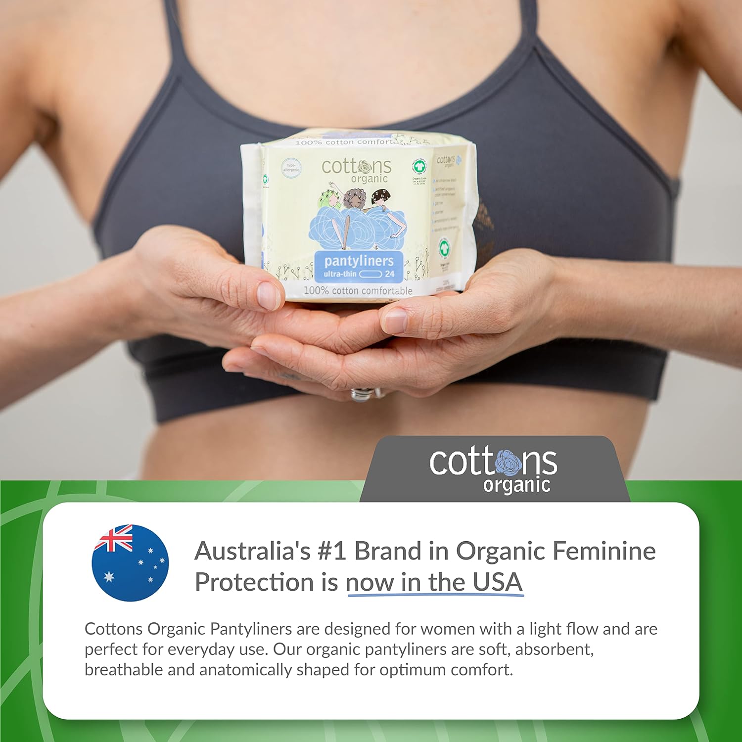 Cottons Organic Panty Liners | 24-Individually Wrapped Panty Liners | Chlorine Free | Unscented | Certified Organic Cotton | Light Absorbency (1 Pack of 24) : Health & Household