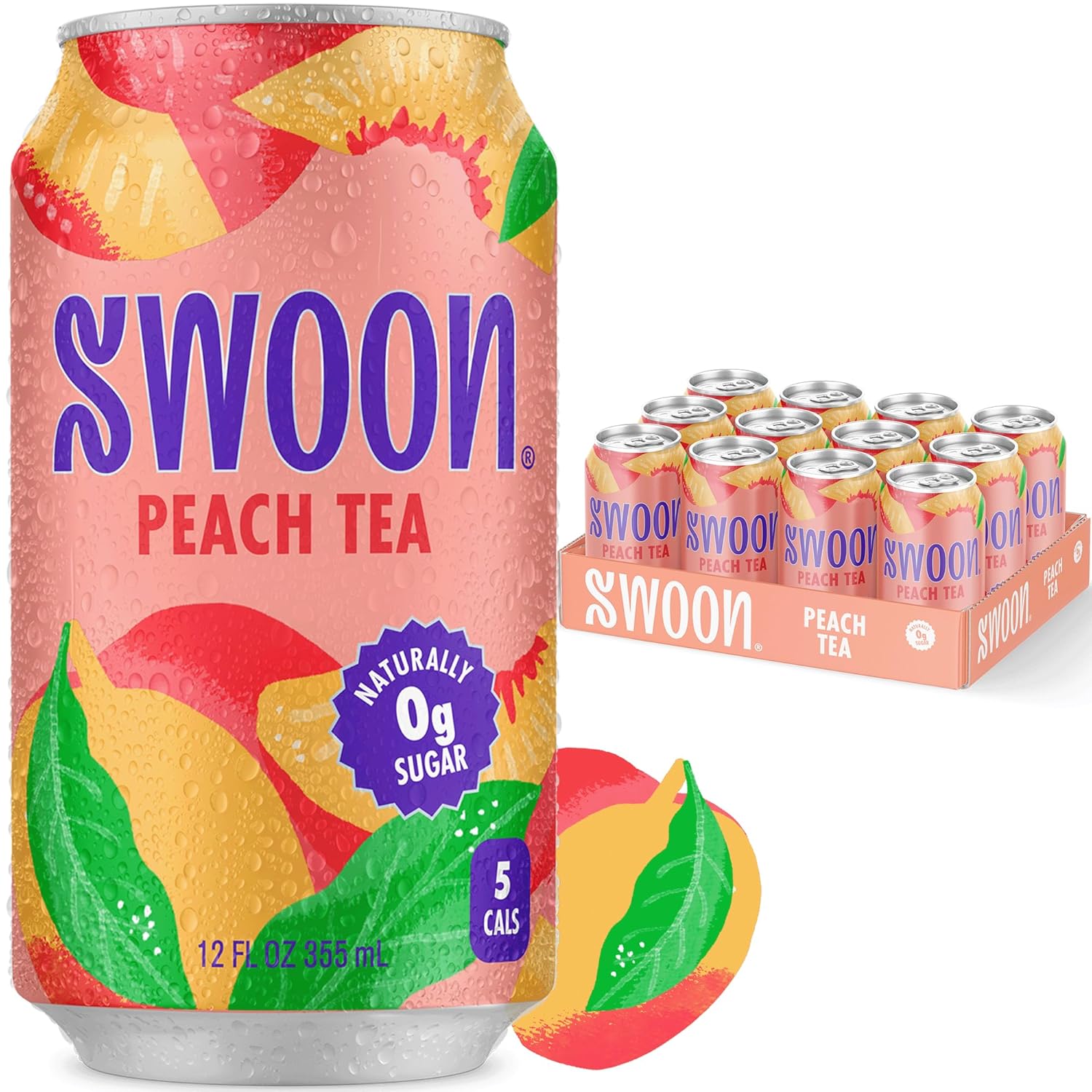 Swoon Peach Tea - Sugar Free Fruit Tea, Low Carb, Paleo-Friendly, Gluten Free Iced Tea - Flavored Tea Keto Drinks Made With Organic Black Tea And Sweetened By Monk Fruit And Stevia (Pack Of 12)