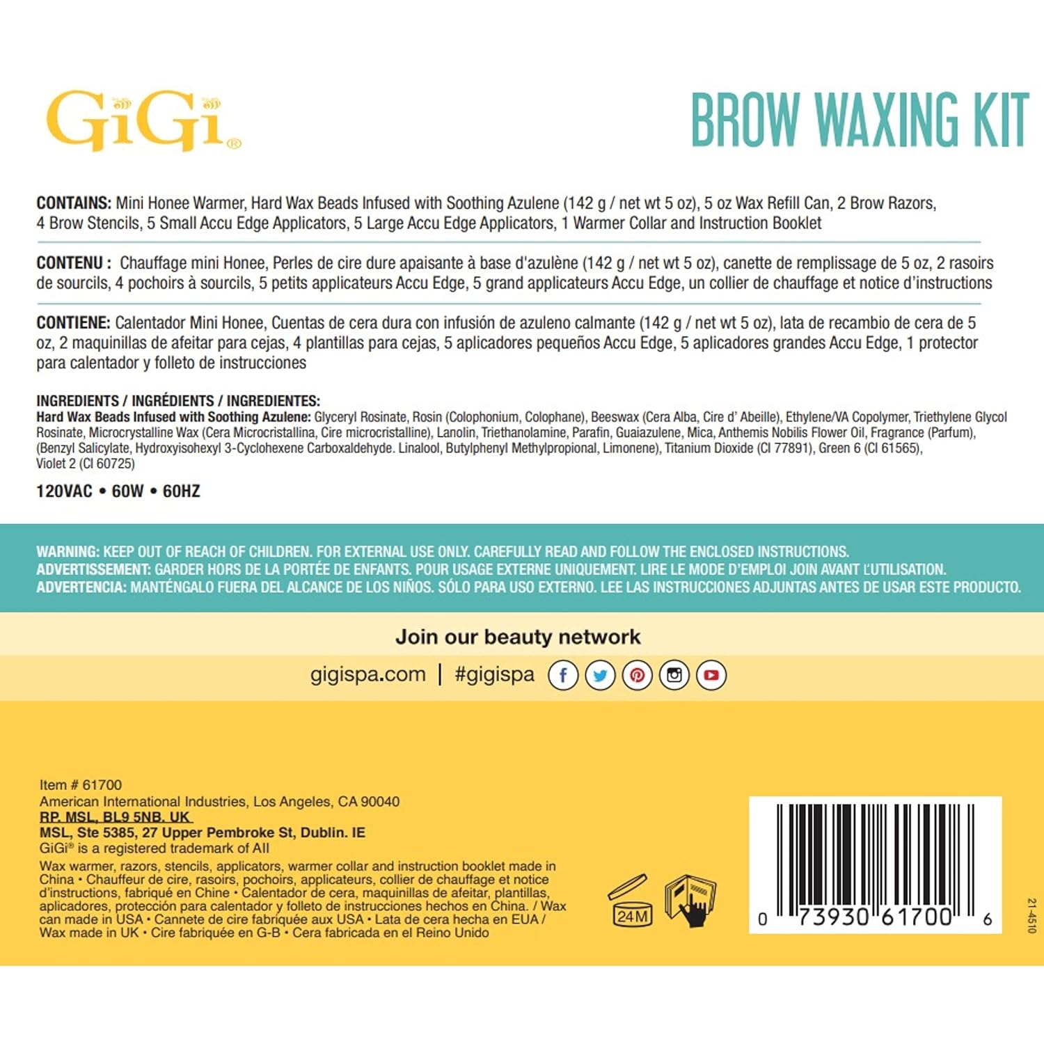Gigi Mini Brow Waxing Kit, With Mini Honee Warmer 5 Oz : Beauty & Personal Care