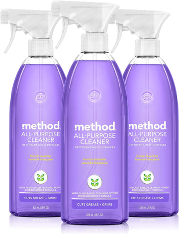 Method All-Purpose Cleaner Spray, French Lavender, Plant-Based And Biodegradable Formula Perfect For Most Counters, Tiles, Stone, And More, 28 Oz Spray Bottles, (Pack Of 3)