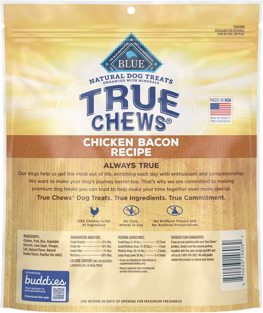 Blue Buffalo True Chews Natural Dog Treats, Chicken Bacon Recipe, 22 Oz Bag