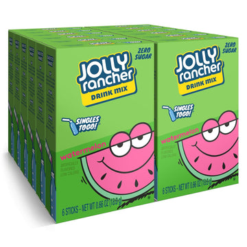 Jolly Rancher Singles To Go Powdered Drink Mix, Watermelon, 12 Boxes With 6 Packets Each - 72 Total Servings, Sugar-Free Drink Powder, Just Add Water, 0.66 Ounce (Pack Of 12)