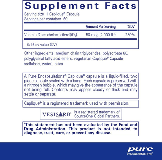 Pure Encapsulations Vitamin D3 Vesisorb | Supplement To Support Bones, Heart, Colon, Breast Health, And Enhanced Vitamin D Absorption* | 60 Caplique Capsules