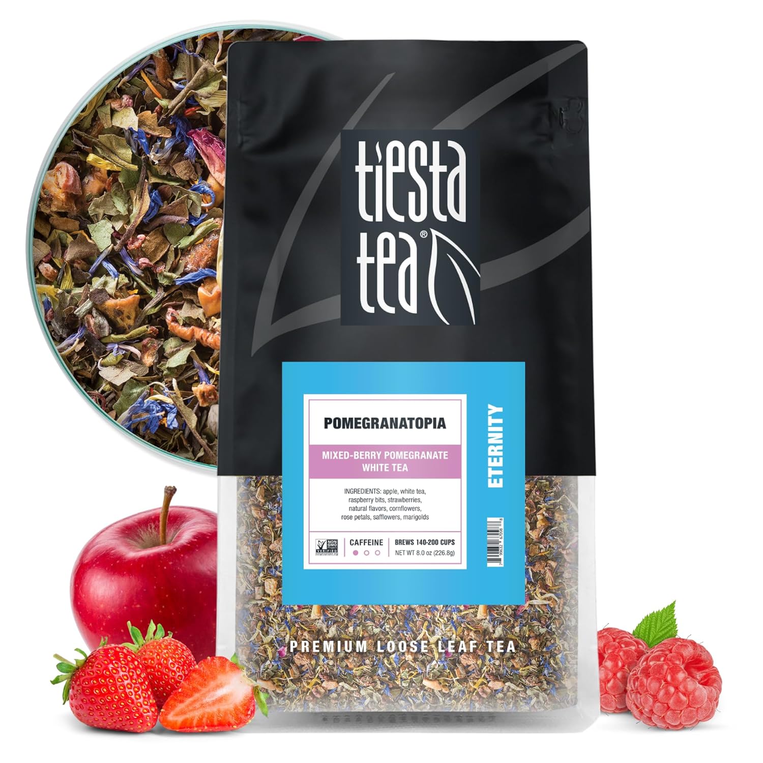 Tiesta Tea - Pomegranatopia, Mixed-Berry Pomegranate White Tea, Premuim Loose Leaf Tea Blend, Low Caffeinated Tea, Make Hot Or Iced Tea & Brews Up To 200 Cups - 8 Oz Resealable Bulk Pouch