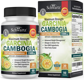 Garcinia Cambogia Weight Loss Pills - 1500Mg Hca Pure Extract - Fast Acting Appetite Suppressant - Fat Burner For Women And Men To Help Lose Weight - Carb Blocker Metabolism Diet Pill - 90 Capsules