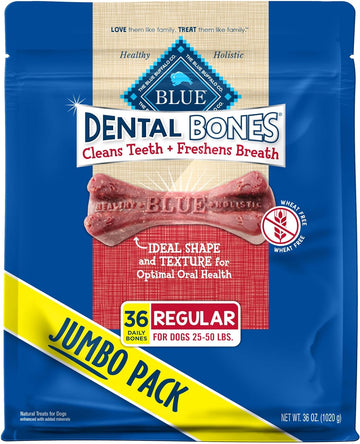 Blue Buffalo Dental Bones Regular Natural Dental Chew Dog Treats Bag Jumbo Pack