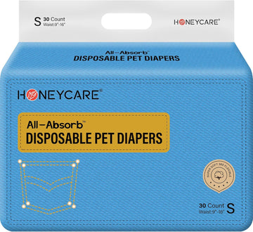 Honeycare Female Dog Diapers, Disposable Diapers For Female Dog With Stretchy Waist, Dog Pull-Ups For Easy Wear, Dogs In Heat Period Super Absorbent Leak-Proof Doggie Diapers, Size Small, 30 Count