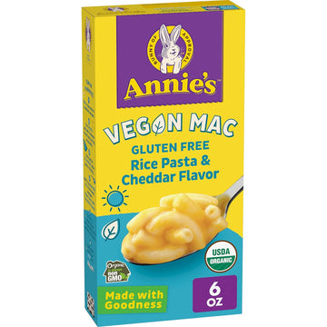 Annie’S Vegan Mac Rice Pasta And Cheddar Flavor Dinner With Organic Gluten Free Pasta, 6 Oz