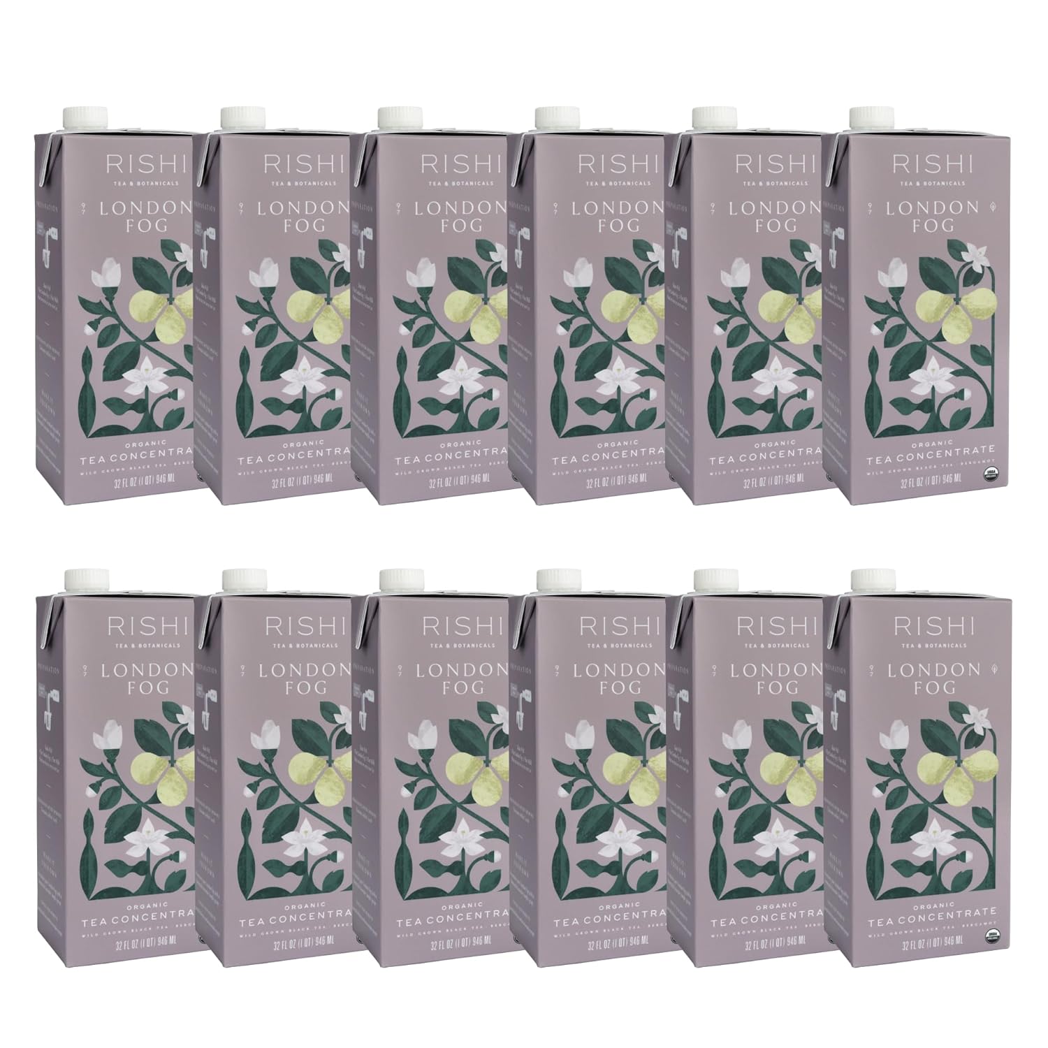Rishi Tea London Fog Latte - Organic Black Tea Concentrate With Bergamot, Easy-To-Serve Hot Or Iced Earl Grey Mix - 32 Fl Oz Carton, 8 Servings (Pack Of 12)