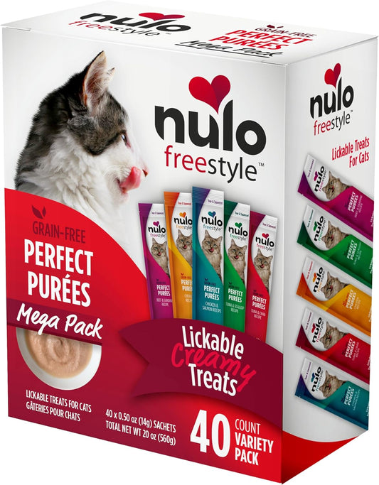 Nulo Freestyle Grain-Free Perfect Purees Premium Wet Cat Treats, Squeezable Meal Topper for Felines, High Moisture Content to Support Cat Hydration, 0.5 Ounce, Variety Pack