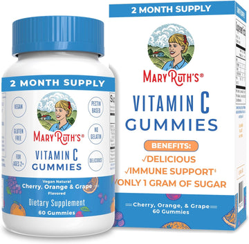 MaryRuth Organics Vegan Vitamin C Gummies | 2 Month Supply | Immune Support Supplement | Adults & Kids Vitamin C | Chewable Vitamin C Gummy Vitamins | Non GMO | Pectin Based | 60 Count