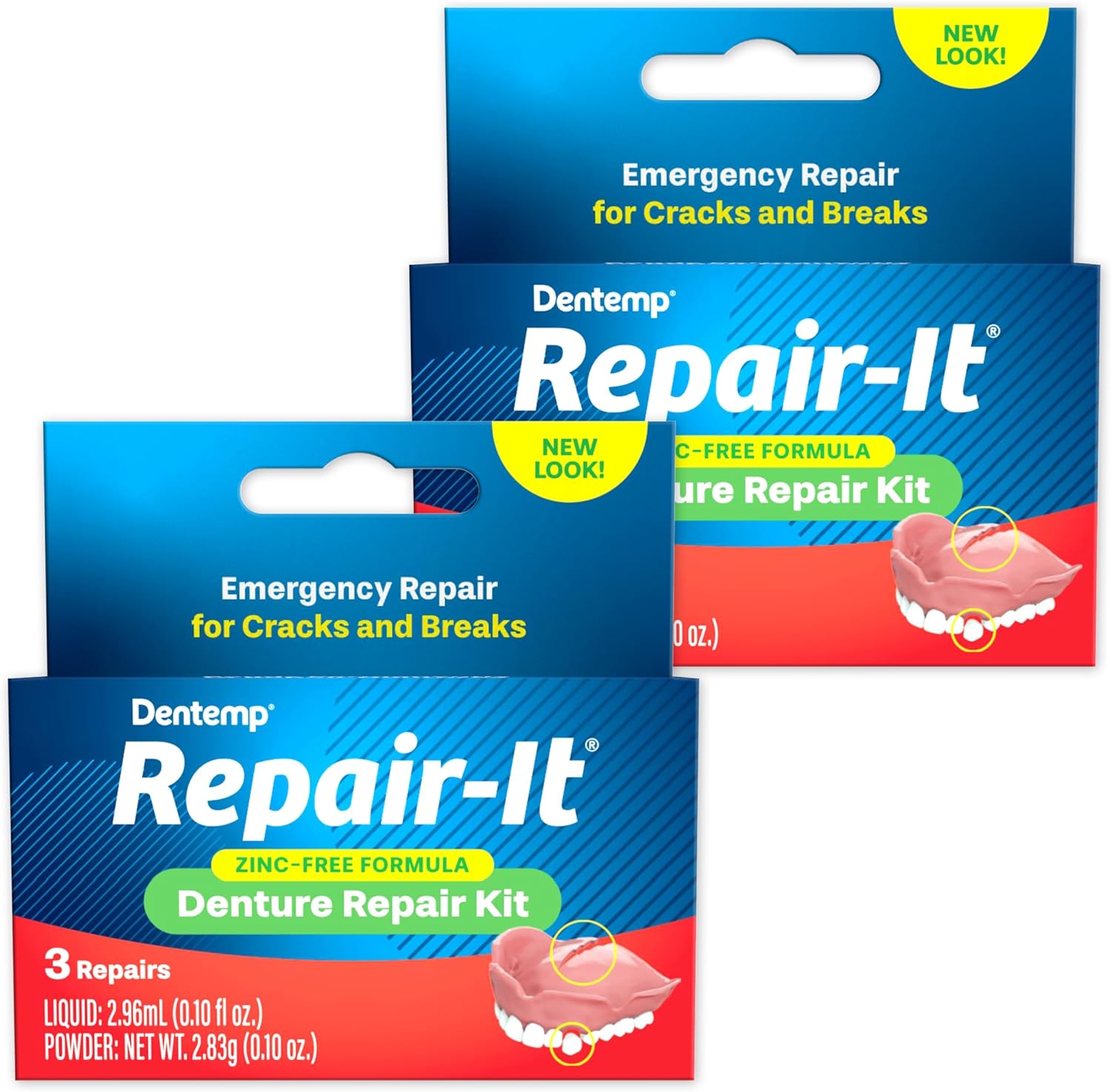 Dentemp Repair Kit - Repair-It Advanced Formula Denture Repair Kit (Pack of 2) - Denture Repair Kit Repairs Broken Dentures - Denture Repair to Mend Cracks & Replace Loose Teeth