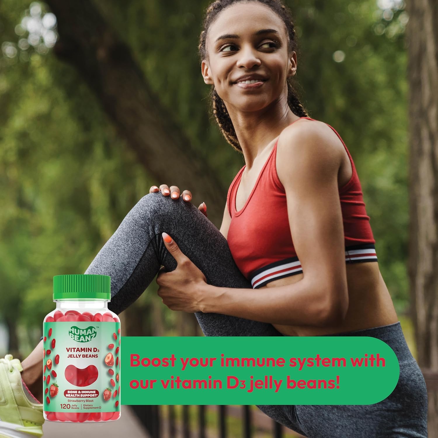 Human Beanz Vitamin D3 Jelly Bean Gummies For Adults, Immunity Support, 2000 Iu Vitamin D, Nutritional Vegetarian Supplements, 120 Strawberry Blast Jelly Beans, Kosher : Health & Household