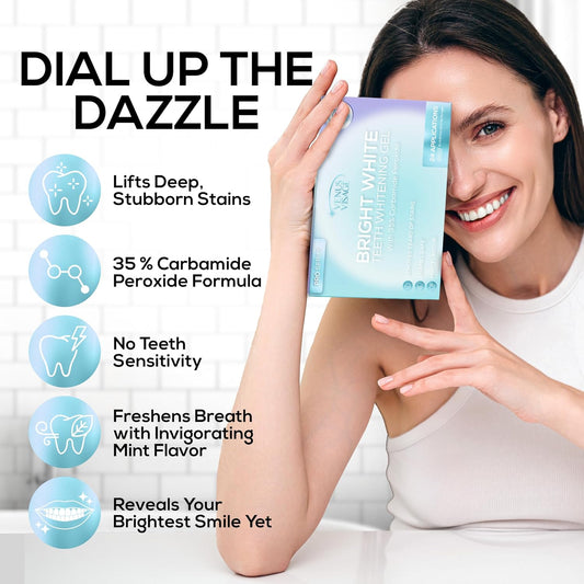 Venus Visage Led Teeth Whitening Kit With 4X 35% Carbamide Peroxide Teeth Whitening Gel Syringes, 2X Remineralization Gel Syringes, Whitener Trays, Led Whitener Device & Shade Guide