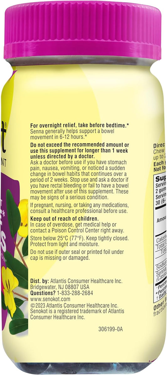 Senokot Dietary Supplement Laxative Gummies, Natural Senna Extract, Gentle, Overnight Relief From Occasional Constipation, Mixed Berry Flavor, 60 Count