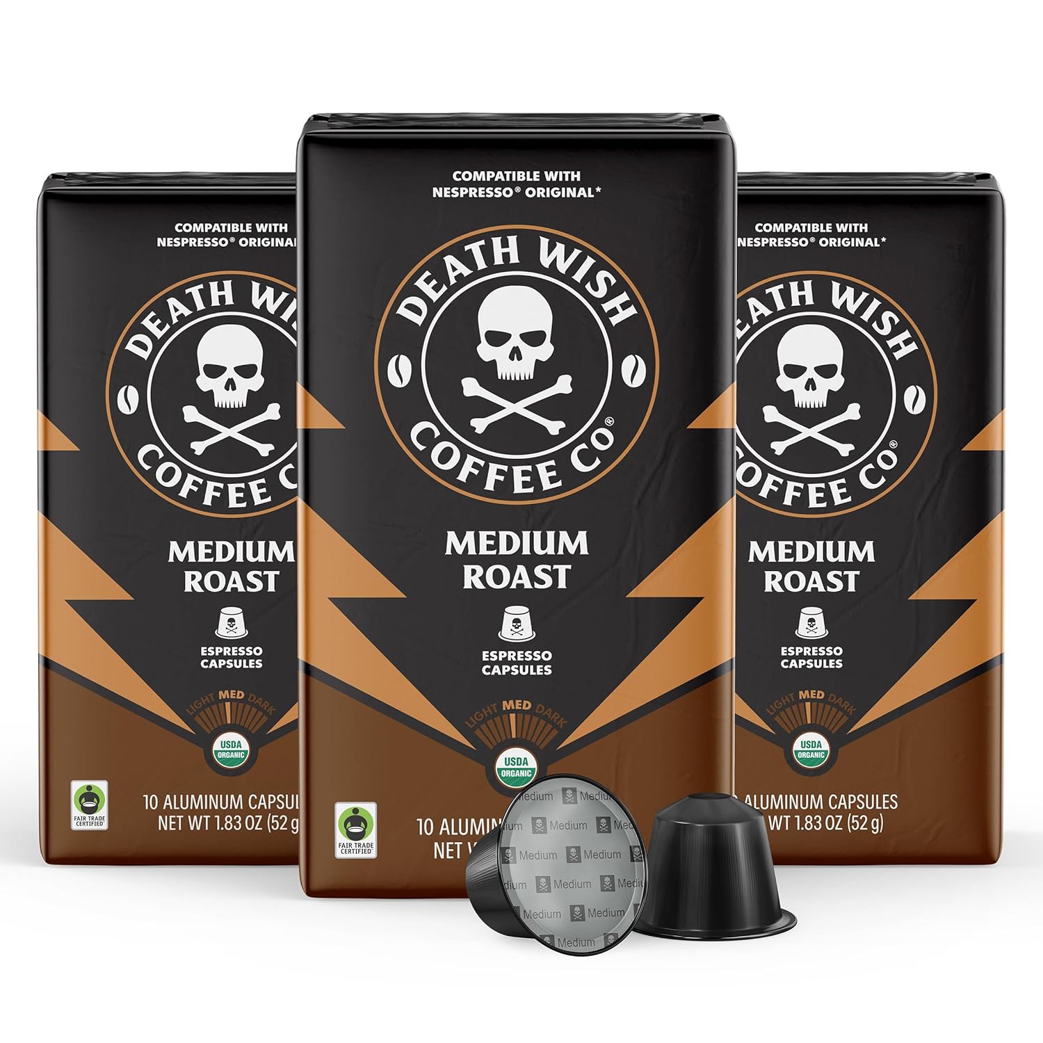 Death Wish Coffee, Medium Roast Espresso Capsules Compatible with Nespresso Original Machines (30 Count)