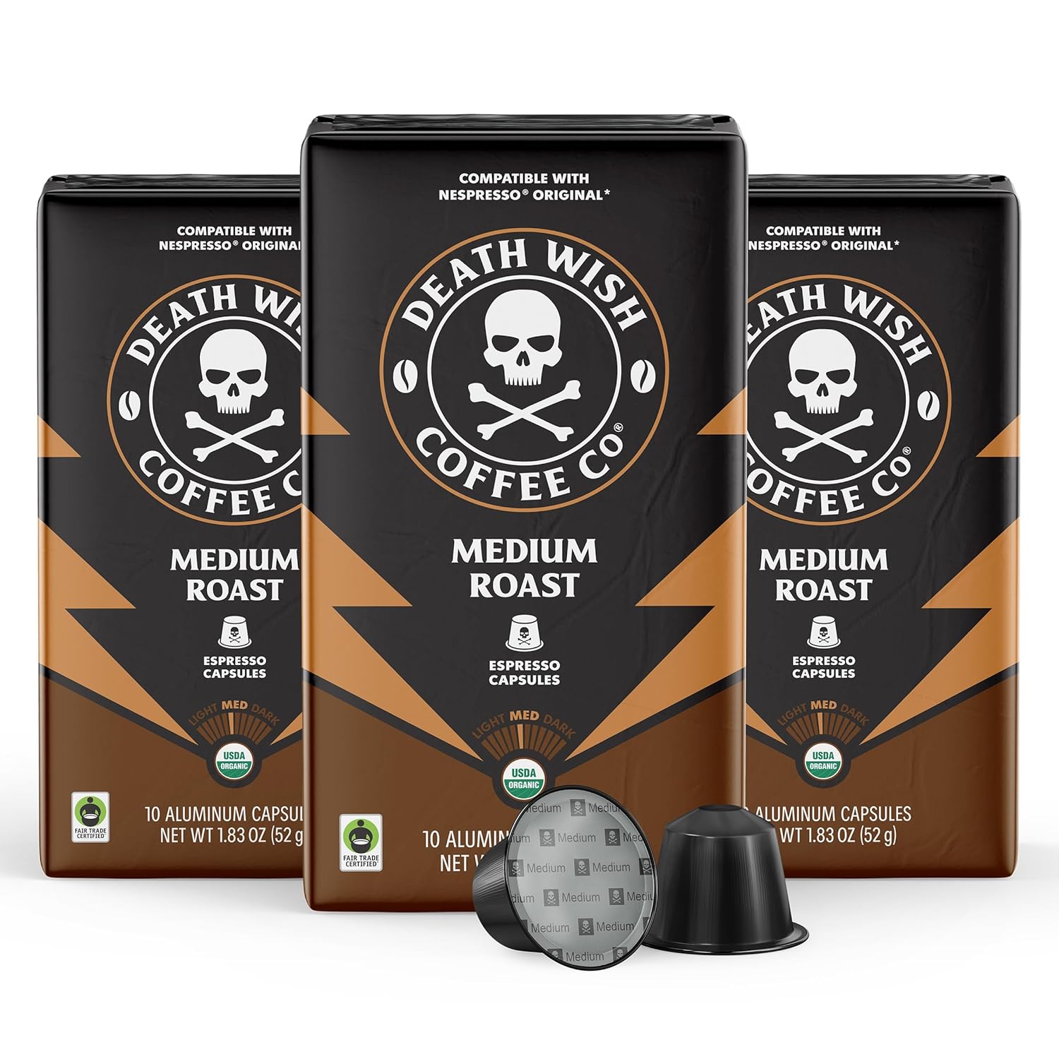 Death Wish Coffee, Medium Roast Espresso Capsules Compatible With Nespresso Original Machines