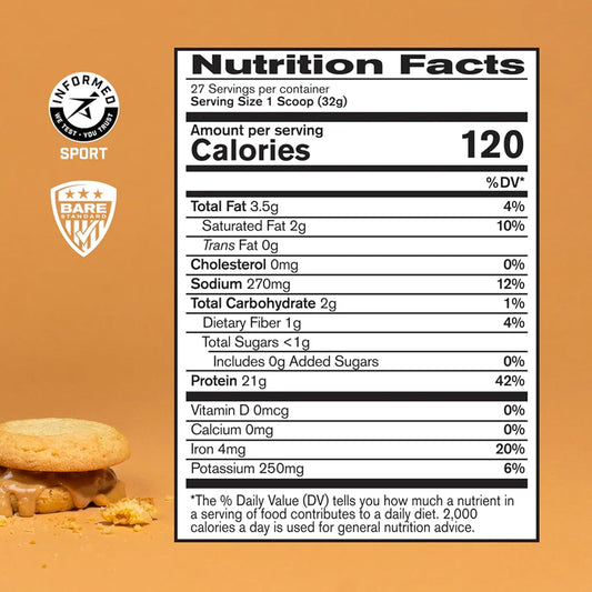 Bare Performance Nutrition Vegan Protein, Plant Based Protein, Pea Protein, Watermelon And Pumpkin Protein, Naturally Sweetened And Flavored (27 Servings, Peanut Butter Cookie)