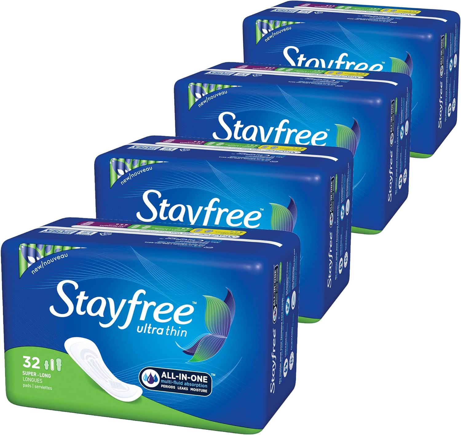 Stayfree Ultra Thin Pads For Women, Super Long, Wingless, 32 Count - Pack Of 4