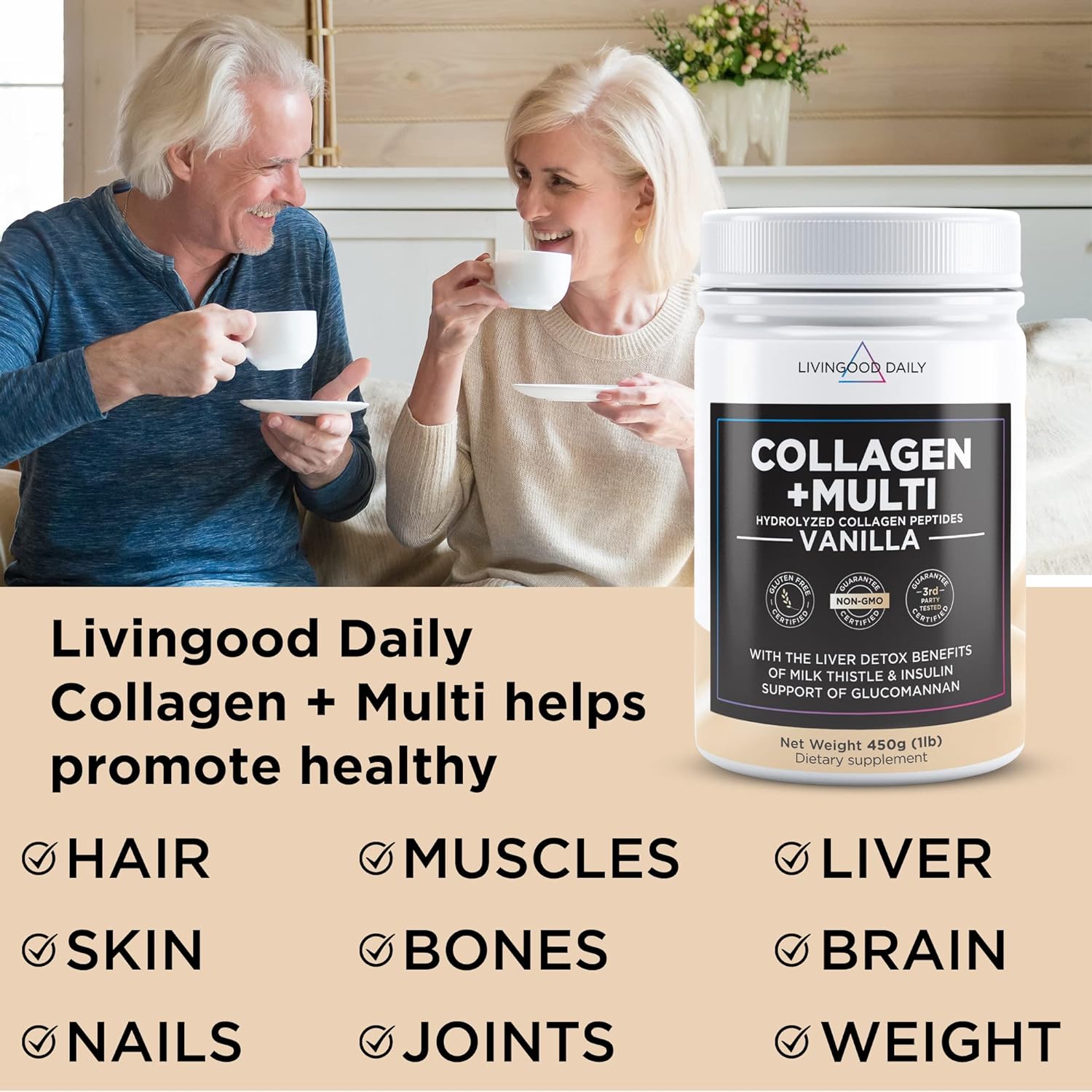 Livingood Daily Fruit Smoothie Bundle - Combination of Collagen Powder (Vanilla) and Greens (Berry) with Multivitamins : Health & Household
