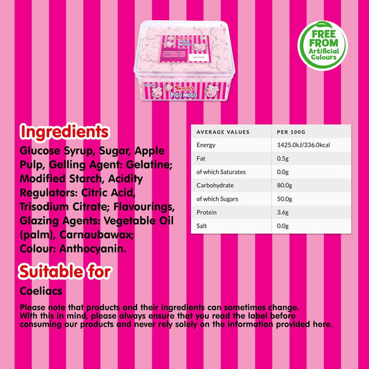 Swizzels Sweet Tubs, Fun Gums Pig'S Mugs, Fruit Flavour Sweet Gums, Sharing Tub Of Sweets, Free From Artificial Colours (120 Sweets Approximately)