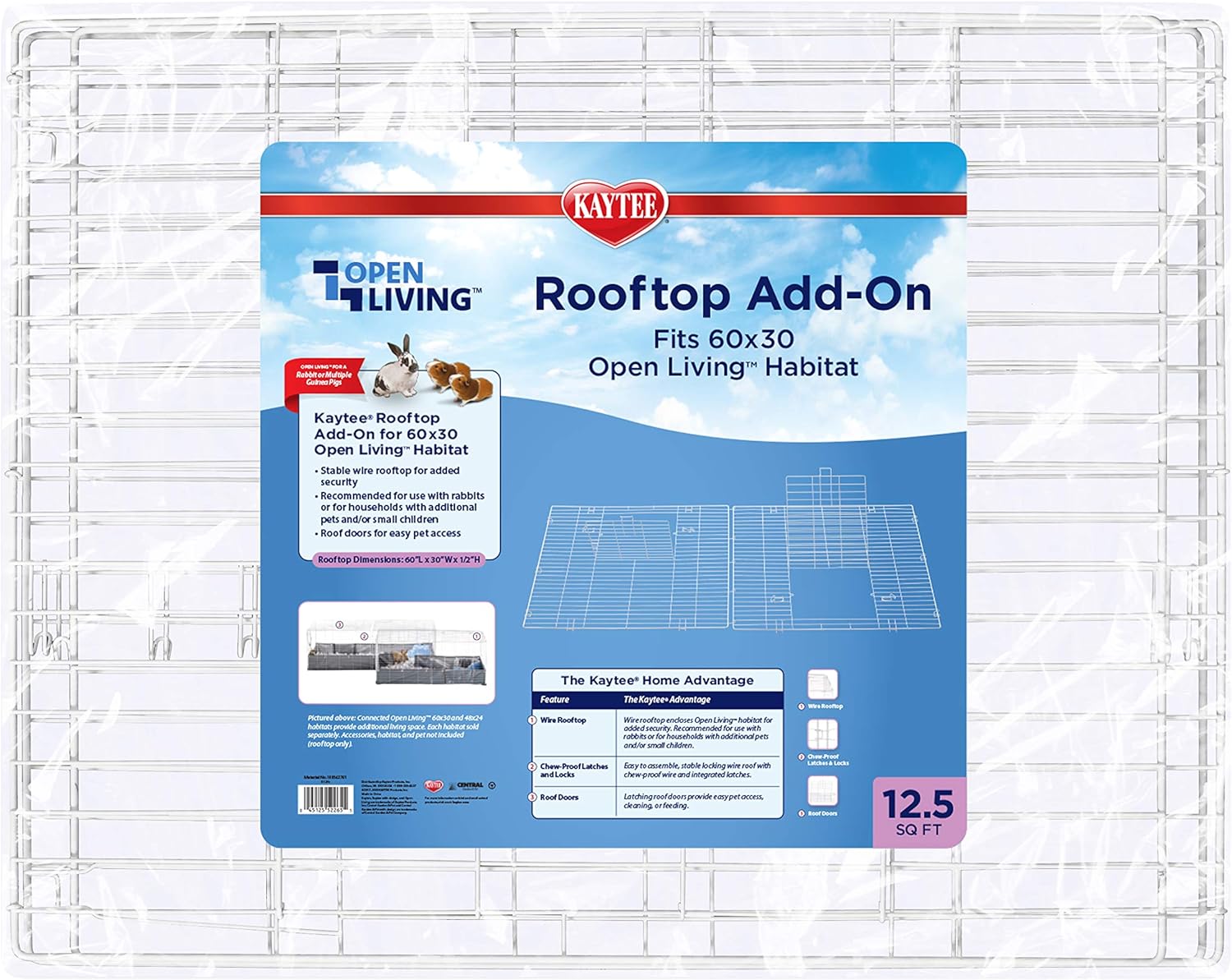 Kaytee Open Living Pet Rabbit Or Guinea Pig Habitat Rooftop Add-On 60" X 30"