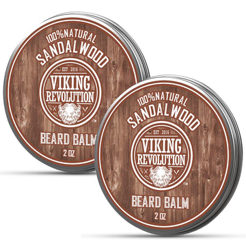 Viking Revolution Sandalwood Beard Balm - Beard Butter With Argan Oil, Beard Softener For Men With Jojoba Oil - Beard Moisturizer For Men With Beeswax - Beard Wax For Men (2Oz, 2 Pack)