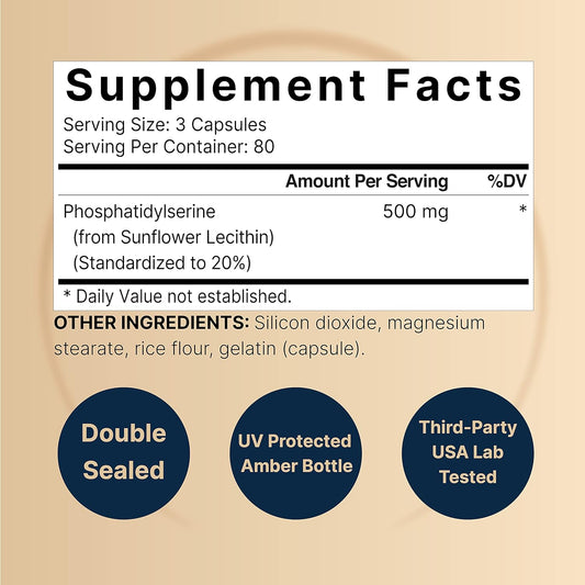 Ultra Strength Phosphatidylserine Supplement 500Mg Per Serving, 240 Capsules | Soy Free, Derived From Sunflower Lecithin – Supports Cognitive Health And Brain Function – Non-Gmo