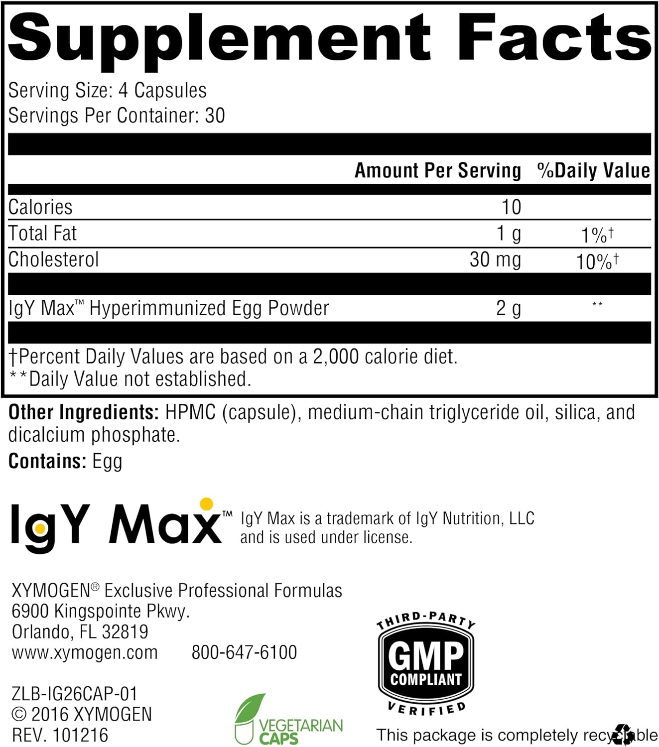 XYMOGEN IG 26 DF - Immunoglobulin Supplement with IgY Max - Dairy-Free