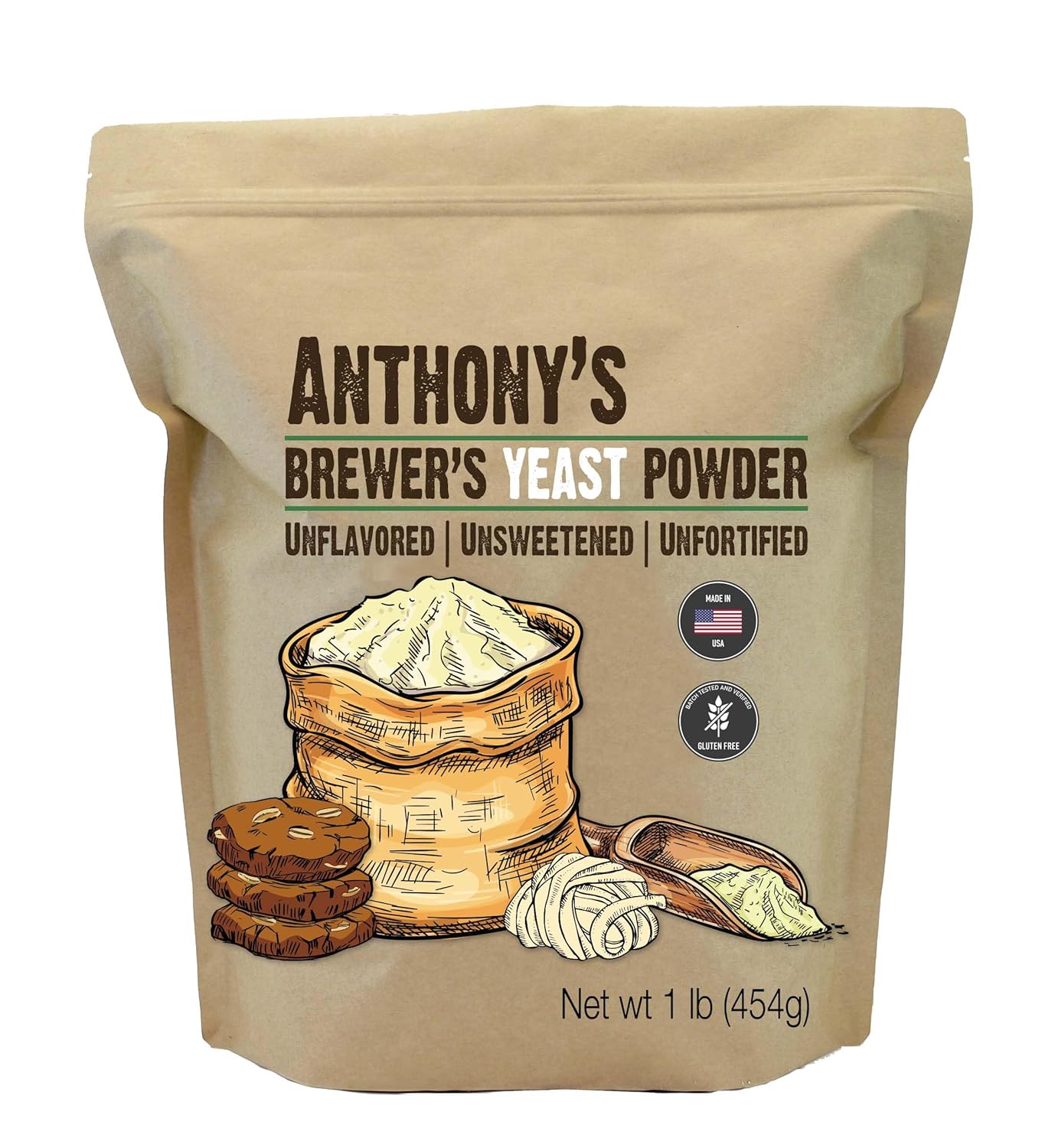 Anthony's Brewer's Yeast, 1 lb, Made in USA, Gluten Free, For Lactation Support, Unflavored, Unsweetened