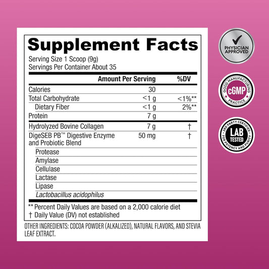 Physician'S Choice Collagen Peptides Powder (Hydrolyzed Protein - Type I & Iii) W/Digestive Enzymes - Keto Collagen Powder For Women & Men - Hair & Skin - Workout Recovery - Grass Fed - Chocolate