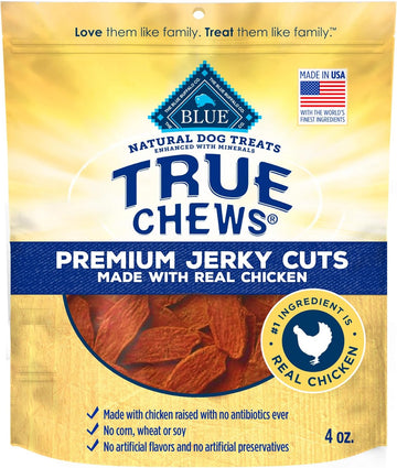 Blue Buffalo True Chews Premium Jerky Cuts Dog Treats, Made in the USA with Natural Ingredients and No Antibiotics Ever, Chicken, 4-oz. Bag