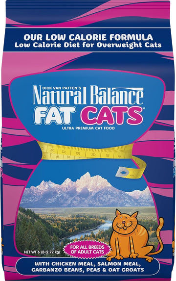 Natural Balance Fat Cats Low-Calorie Dry Cat Food For Overweight Adult Cats, Chicken Meal, Salmon Meal, Garbanzo Beans, Peas & Oat Groats Recipe, 6 Pound (Pack Of 1)