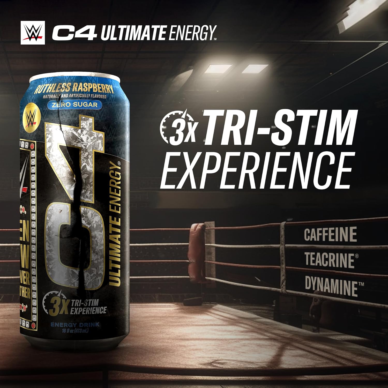 C4 Ultimate X Wwe | Pre Workout Sugar Free Energy Drink | Tri-Stim Experience With 300Mg Caffeine + Teacrine + Dynamine | Ruthless Raspberry | 16Oz (Pack Of 12)