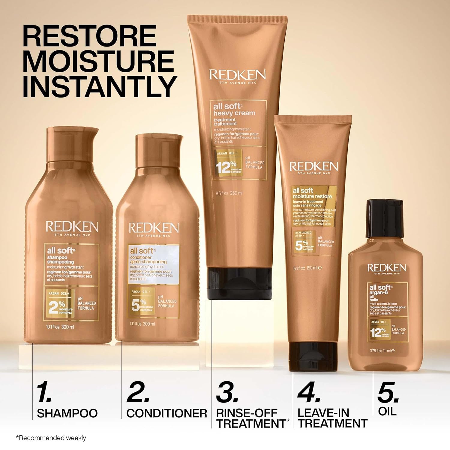 Redken Hair Oil, With Argan -6 Oil & Moisture Complex, Adds Softness and Boosts Shine, For Dry & Brittle Hair, Deeply Conditions and Moisturizes, All Soft Argan-6 Oil, 3.7 fl.oz