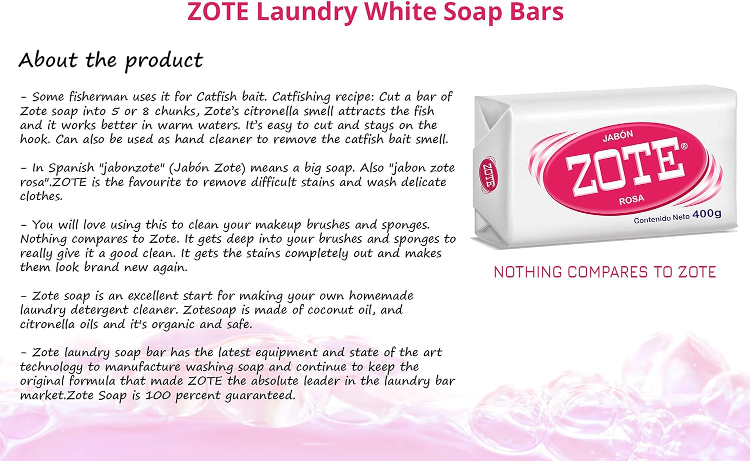 Zote Laundry Soap Bar - Stain Remover Laundry Detergent for Clothes Catfish Bait, Super Washing Travel Jabon Para Lavar Ropa Pink Underwear Clothes Washing Soap (400 grams) Pack of 2 : Health & Household